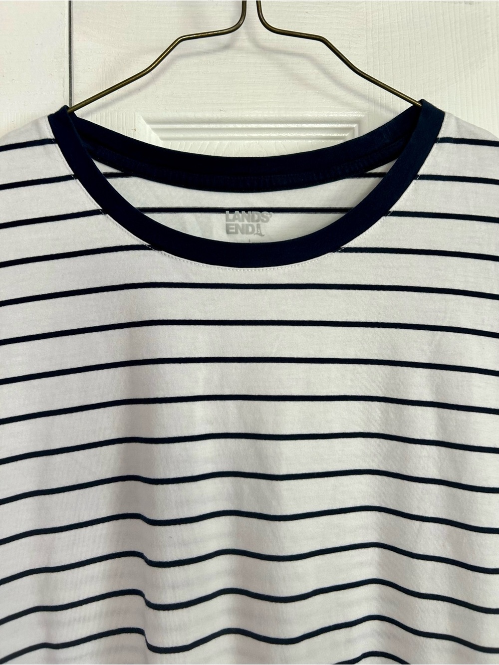 Lands End Striped Crewneck Tee - Navy & White - Picture 3 of 4